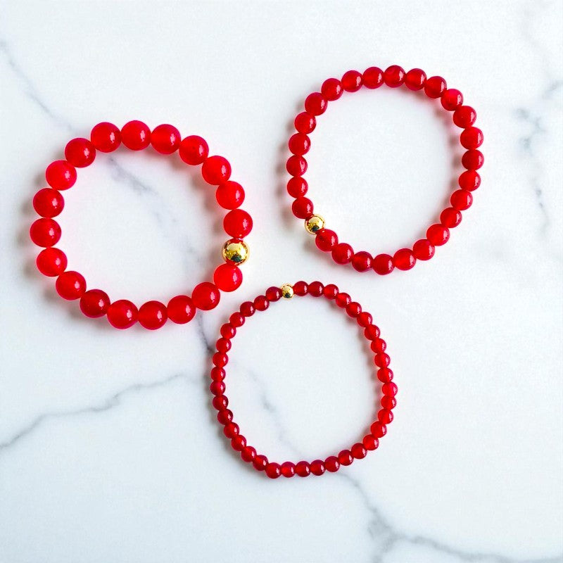 Fiery Three Layered Bracelet | Red Agate - For Women | Includes: Bracelets (Set of 3)