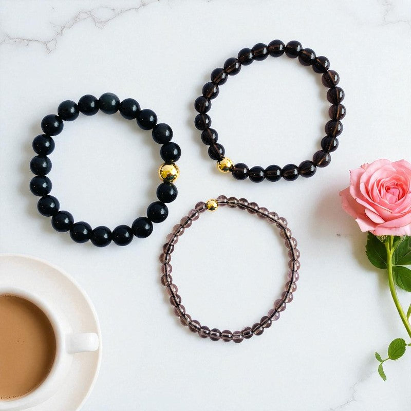 Mystic Three Layered Bracelet | Smokey Quartz - For Women | Includes: Bracelets (Set of 3)