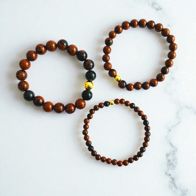 Sturdy Three Layered Bracelet | Mahogany Obsidian - For Women | Includes: Bracelets (Set of 3)