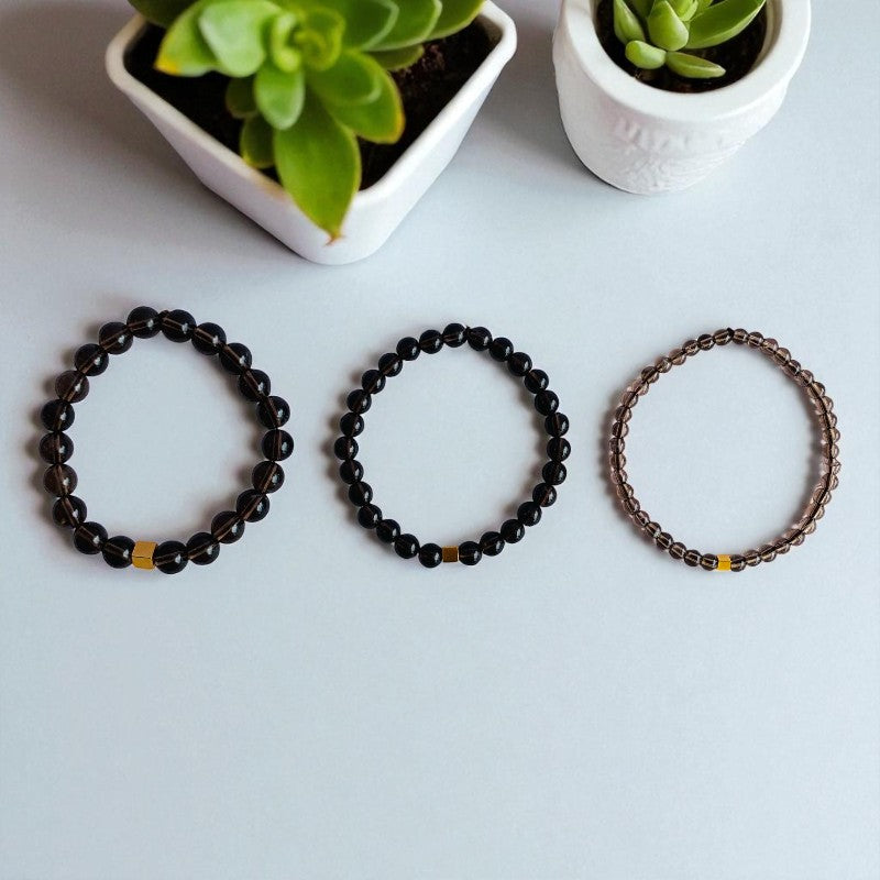 Protection Layered Bracelets | Smokey Quartz - For Men | Includes: Bracelets (Set of 3)