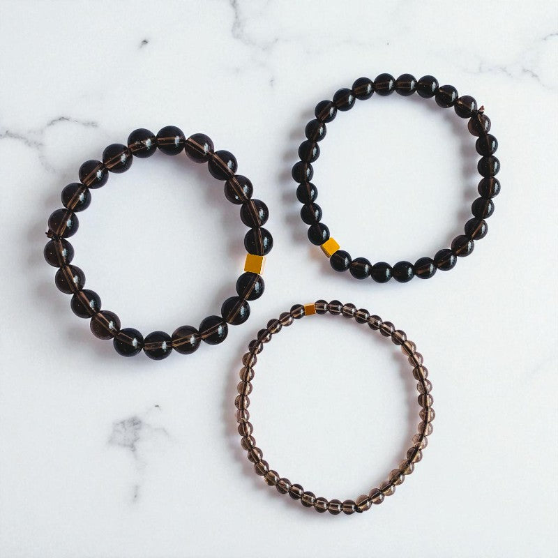 Protection Layered Bracelets | Smokey Quartz - For Men | Includes: Bracelets (Set of 3)