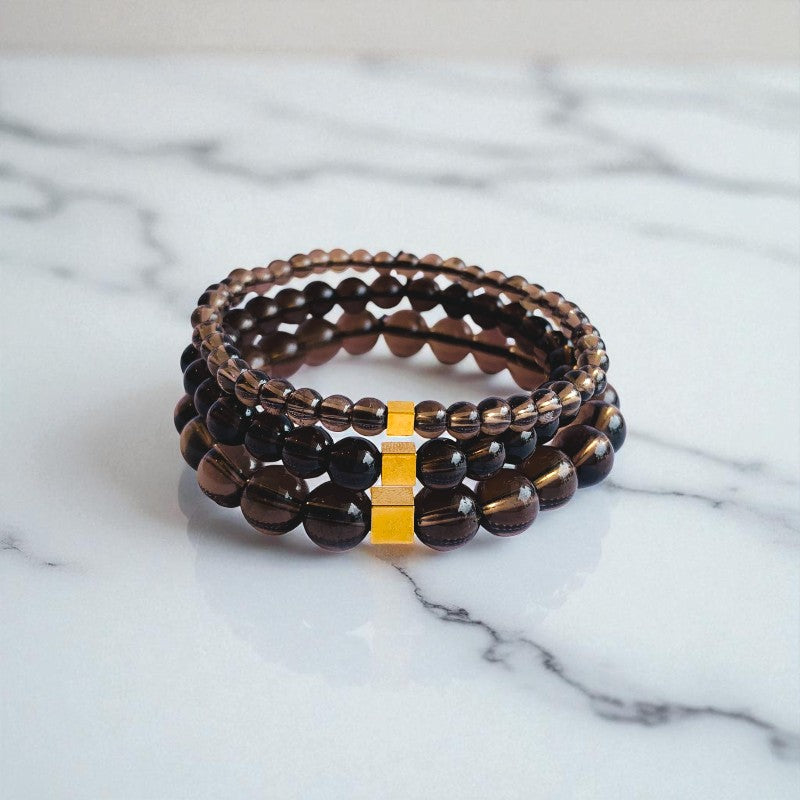 Protection Layered Bracelets | Smokey Quartz - For Men | Includes: Bracelets (Set of 3)