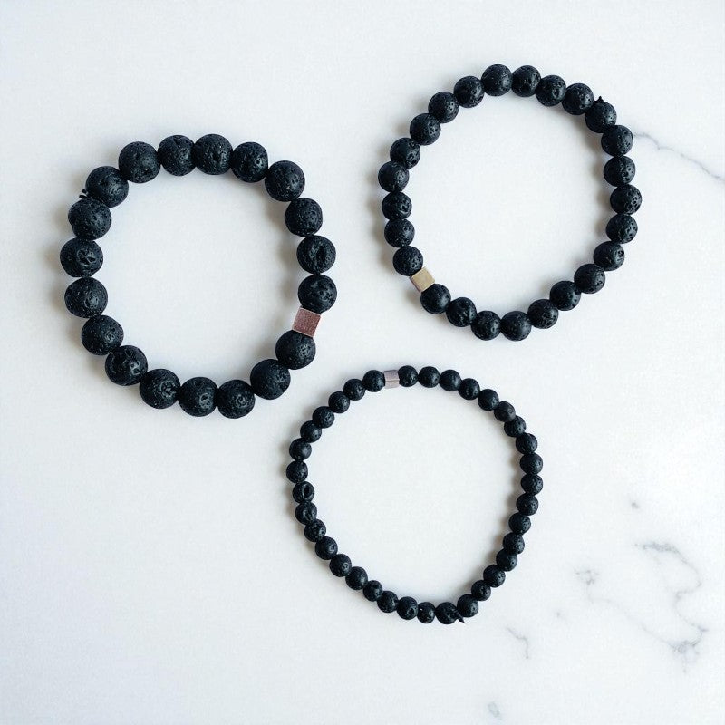 Energy Layered Bracelets | Lava Stone - For Men | Includes: Bracelets (Set of 3)