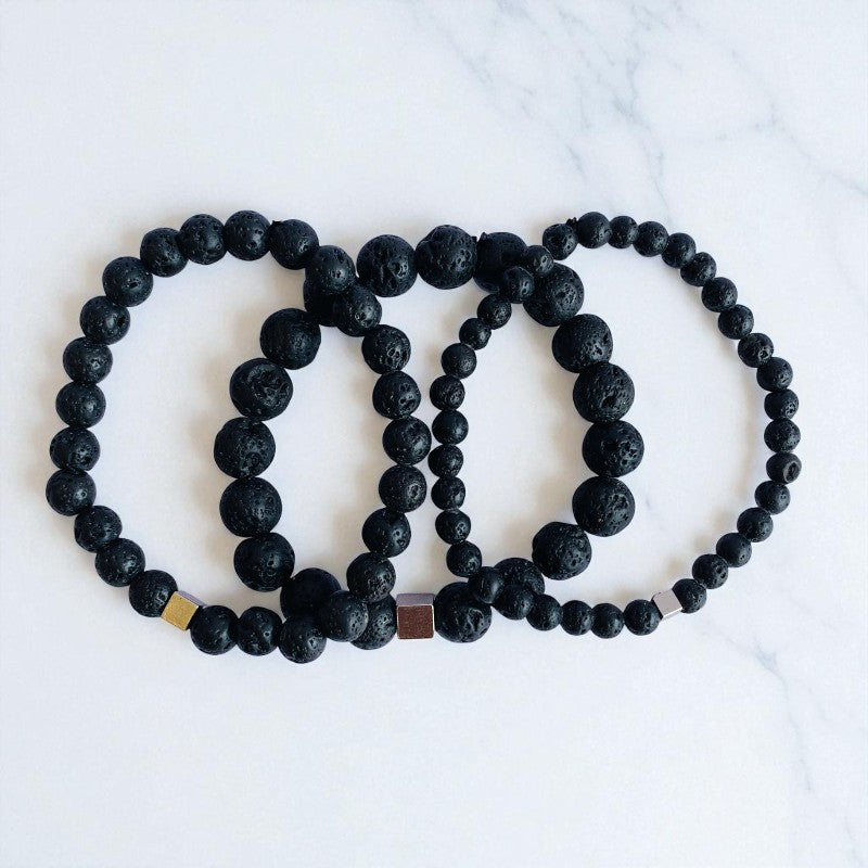 Energy Layered Bracelets | Lava Stone - For Men | Includes: Bracelets (Set of 3)