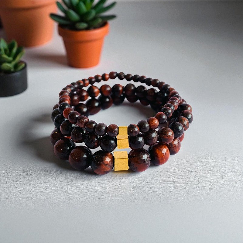 Courage Layered Bracelets | Red Tiger Stone - For Men | Includes: Bracelets (Set of 3)