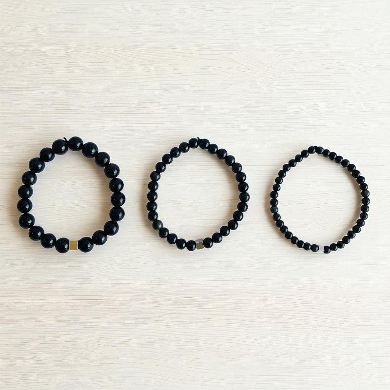 Strength Layered Bracelets | Black Obsidian - For Men | Includes: Bracelets (Set of 3)