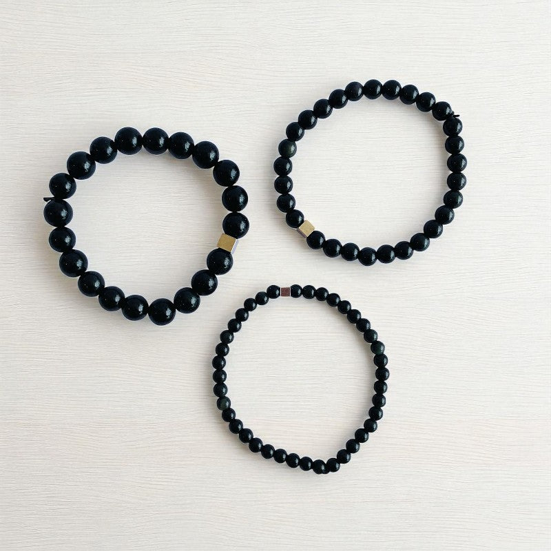 Strength Layered Bracelets | Black Obsidian - For Men | Includes: Bracelets (Set of 3)