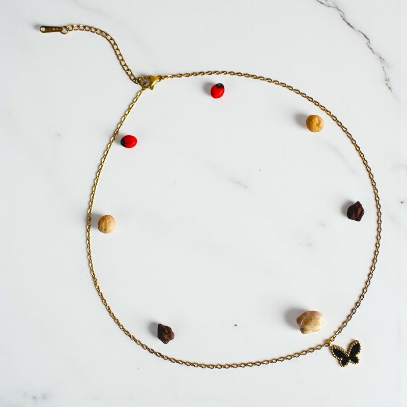 Black Butterfly Necklace | 18K PVD Gold Plated - For Women | Includes: Necklace