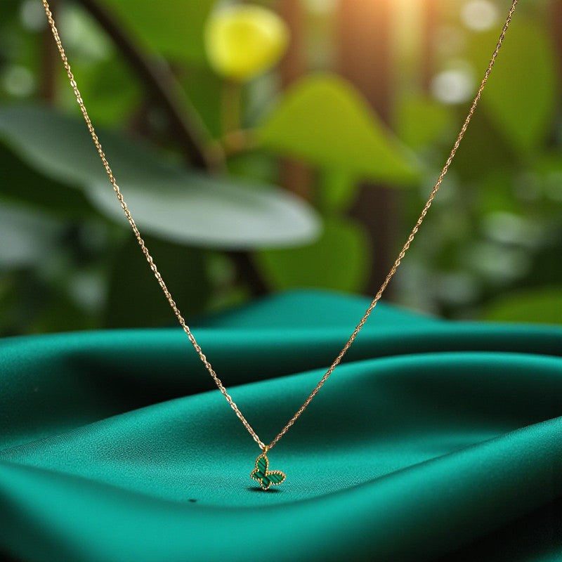 Malachite Butterfly Necklace | 18K PVD Gold Plated - For Women | Includes: Necklace