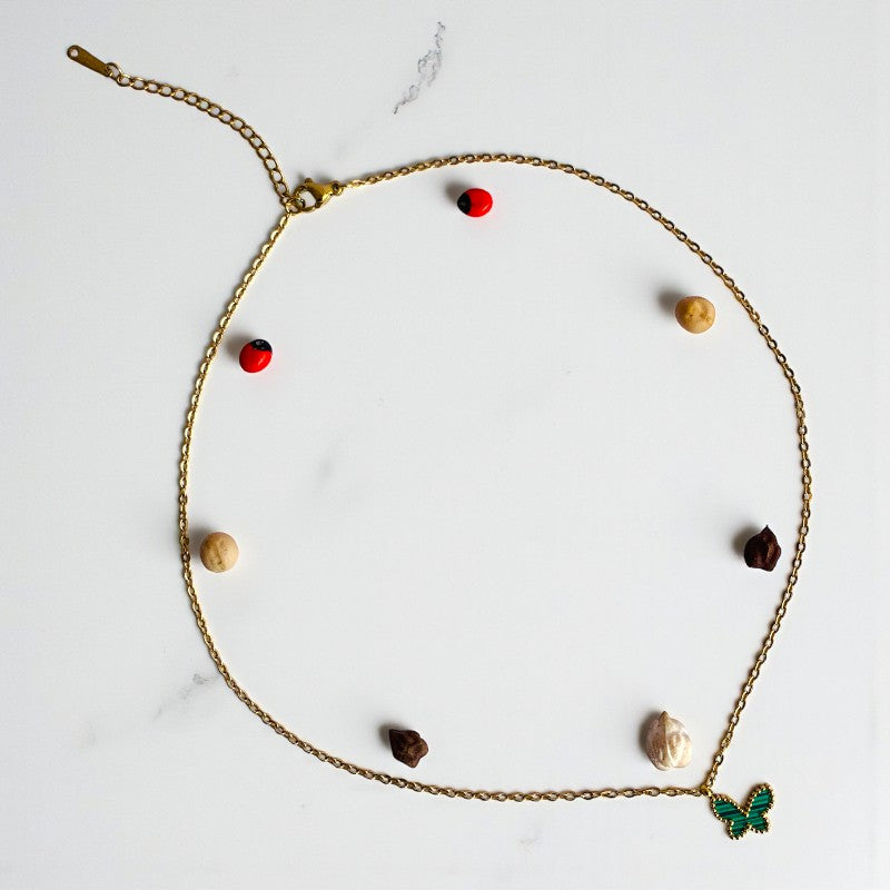 Malachite Butterfly Necklace | 18K PVD Gold Plated - For Women | Includes: Necklace