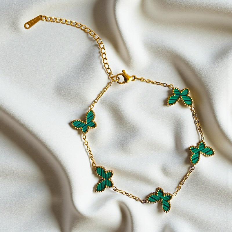 Green Butterfly Dainty Bracelet | 18K PVD Gold Plated - For Women | Includes: Bracelet