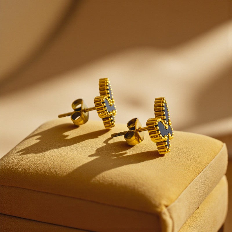 Black Butterfly Dainty Earring | 18K PVD Gold Plated - For Women | Includes: Earring