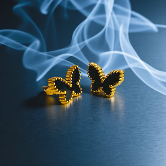 Black Butterfly Dainty Earring | 18K PVD Gold Plated - For Women | Includes: Earring