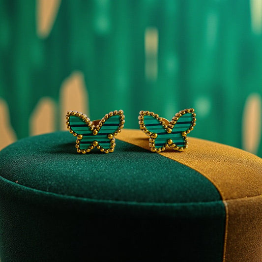 Green Butterfly Dainty Earring | 18K PVD Gold Plated - For Women | Includes: Earring