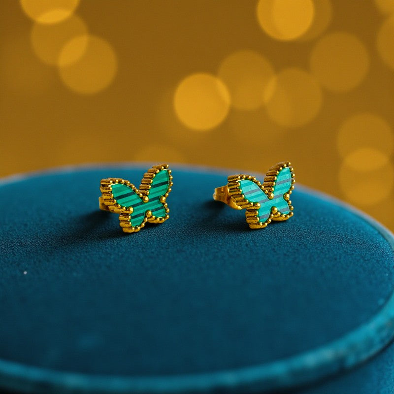 Green Butterfly Dainty Earring | 18K PVD Gold Plated - For Women | Includes: Earring
