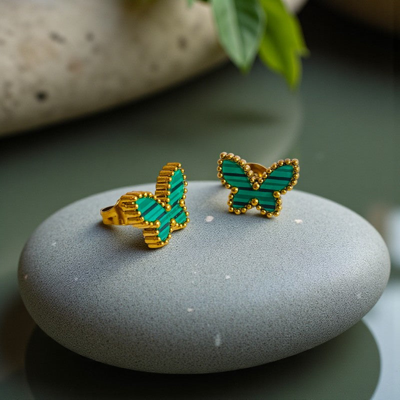 Green Butterfly Dainty Earring | 18K PVD Gold Plated - For Women | Includes: Earring