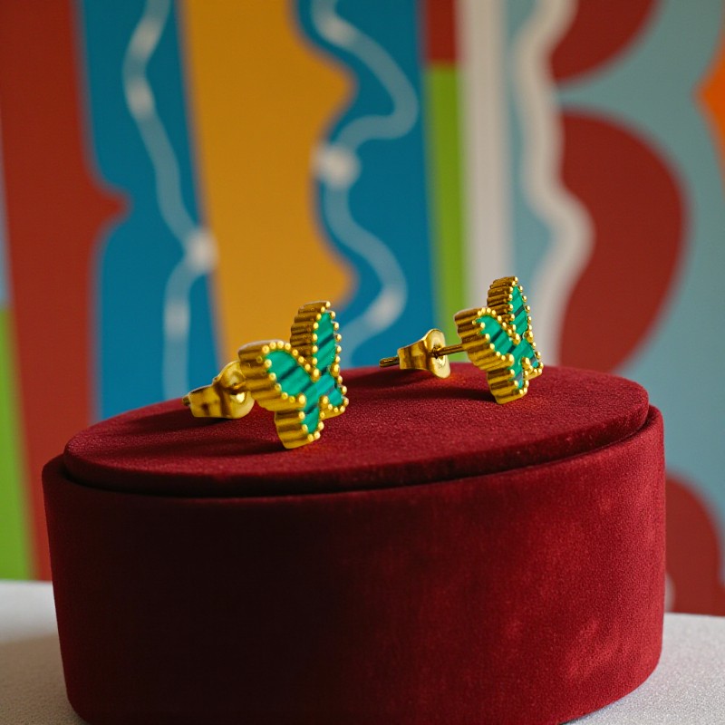 Green Butterfly Dainty Earring | 18K PVD Gold Plated - For Women | Includes: Earring