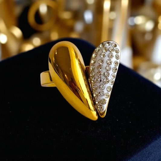 Zircon Heart Cuff Ring | 18K PVD Gold Plated - For Women | Includes: Ring