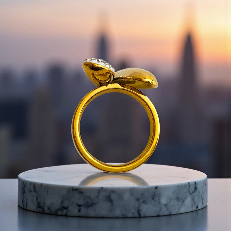 Zircon Heart Cuff Ring | 18K PVD Gold Plated - For Women | Includes: Ring