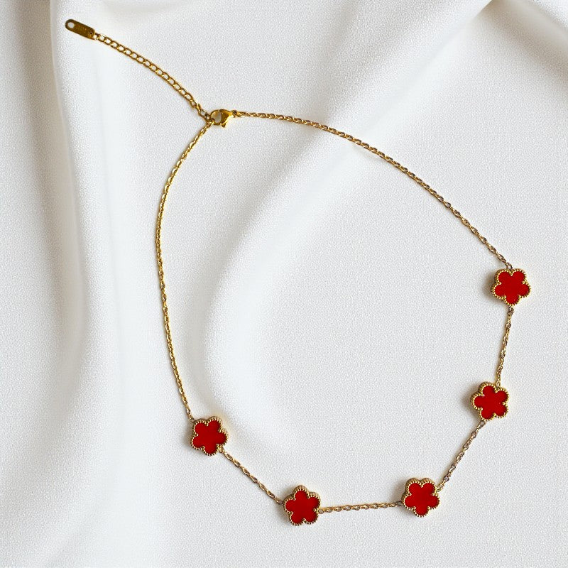 Red Clover Necklace | 18K PVD Gold Plated - For Women | Includes: Necklace