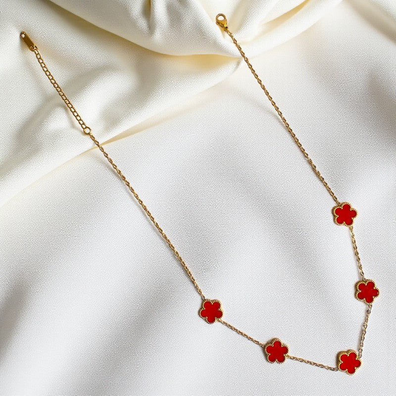 Red Clover Necklace | 18K PVD Gold Plated - For Women | Includes: Necklace