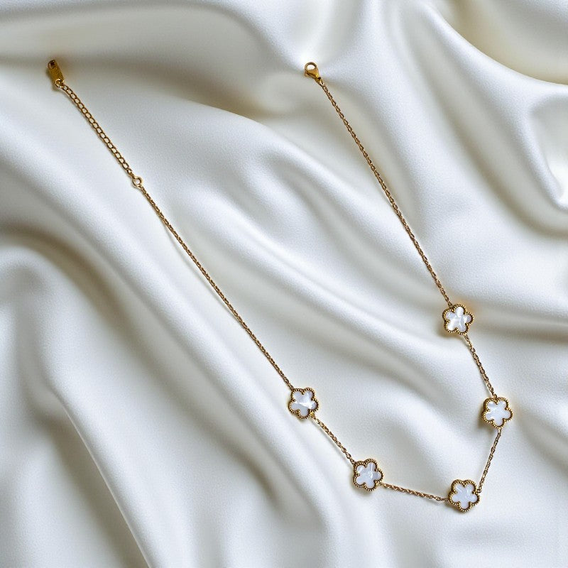 White Shell Clover Necklace | 18K PVD Gold Plated - For Women | Includes: Necklace