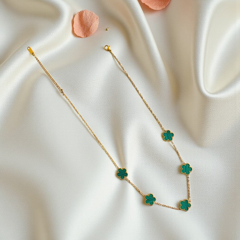 Malachite Clover Necklace | 18K PVD Gold Plated - For Women | Includes: Necklace