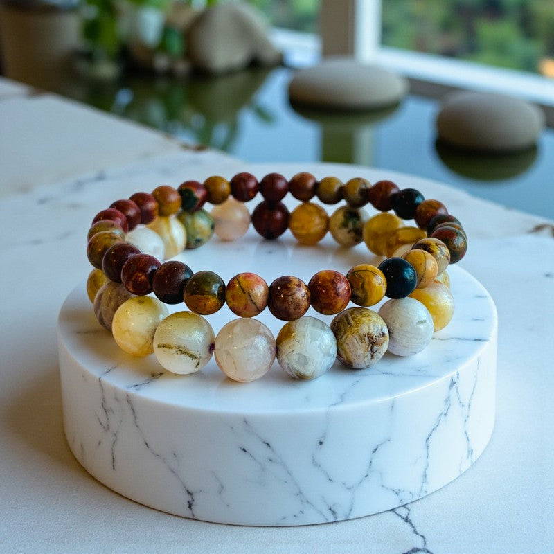 Nurture Stacked Bracelets | Bamboo Agate - For Unisex | Includes: Bracelets (Set of 2)