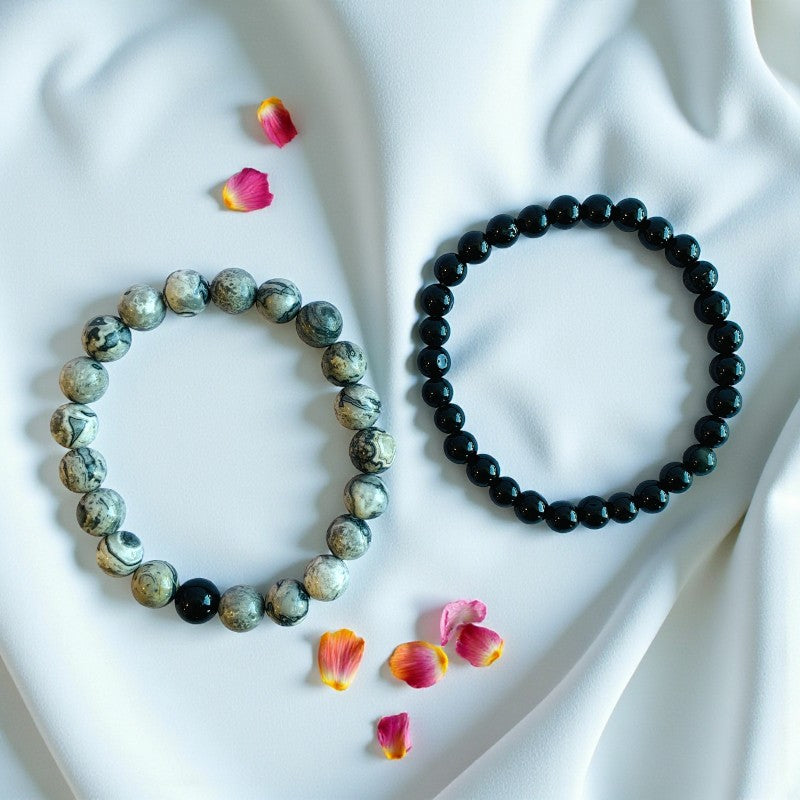 Strength Stacked Bracelets | Obsidian - For Unisex | Includes: Bracelets (Set of 2)