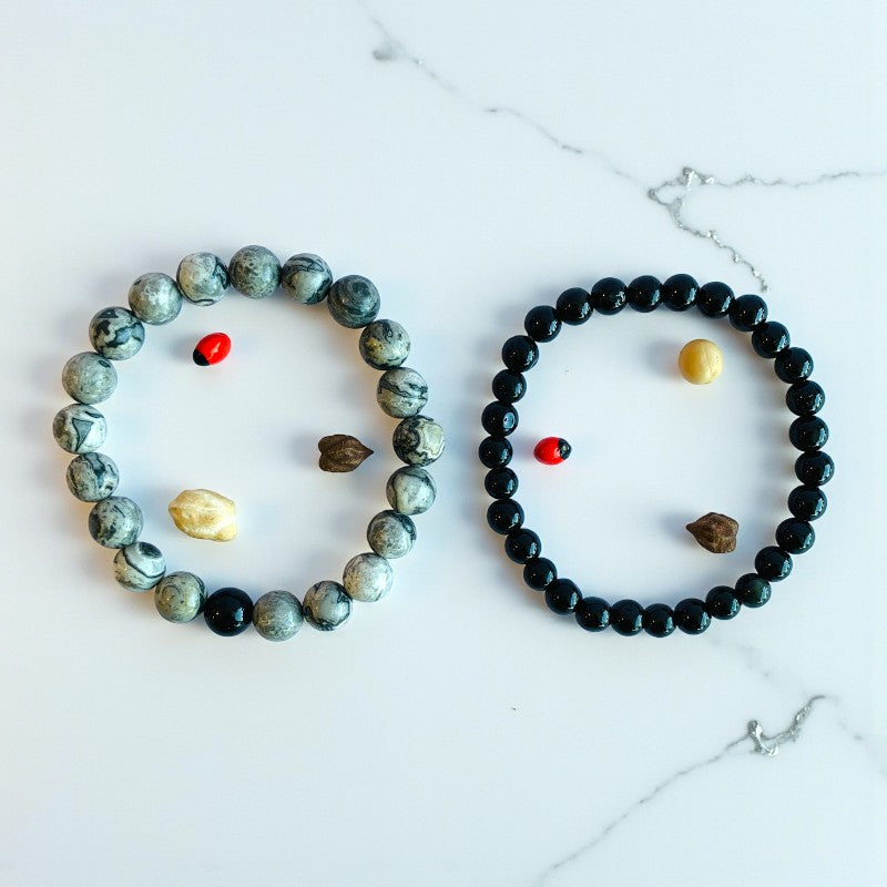 Strength Stacked Bracelets | Obsidian - For Unisex | Includes: Bracelets (Set of 2)
