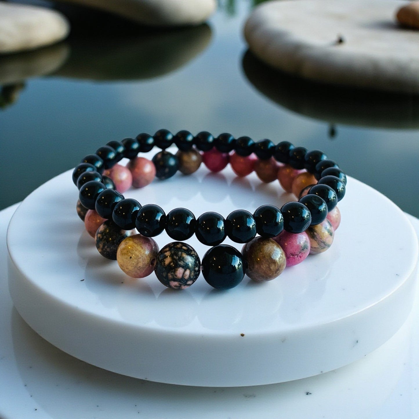 Compassion Stacked Bracelets | Rhodonite - For Unisex | Includes: Bracelets (Set of 2)