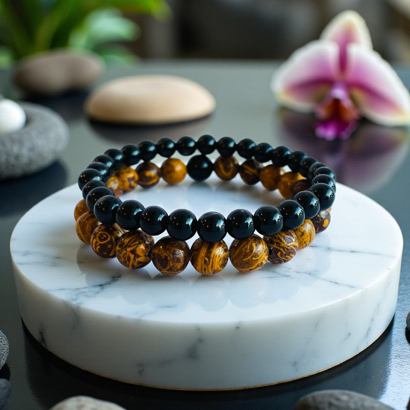 Wisdom Stacked Bracelets | Mariam Stone - For Unisex | Includes: Bracelets (Set of 2)