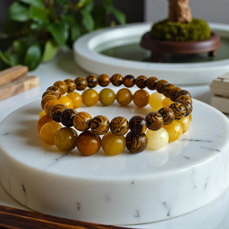 Energy Stacked Bracelets | Yellow Calcite - For Unisex | Includes: Bracelets (Set of 2)