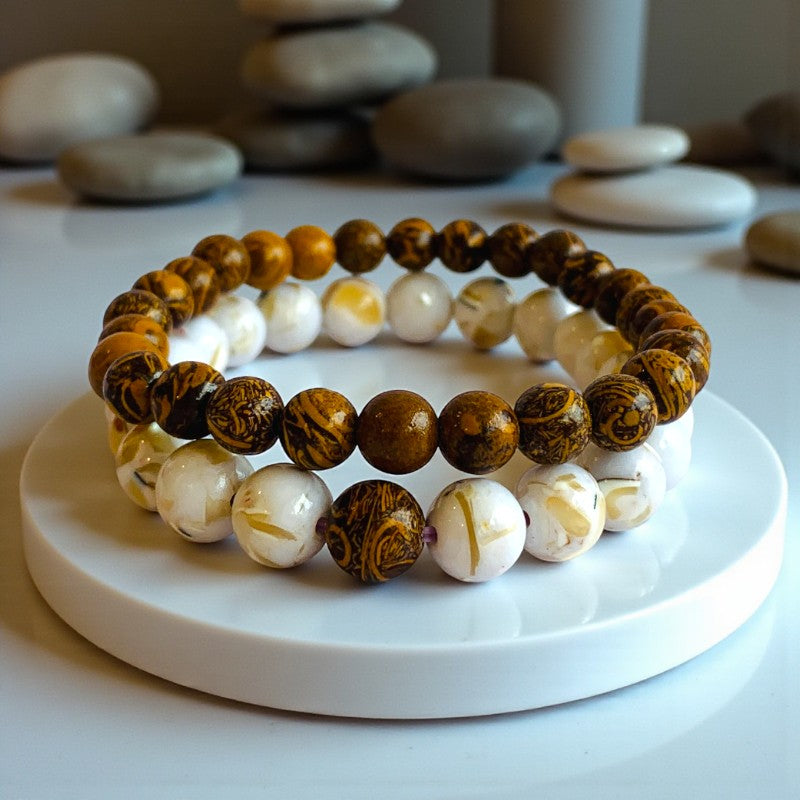 Purity Stacked Bracelets | Mother of Pearl - For Unisex | Includes: Bracelets (Set of 2)