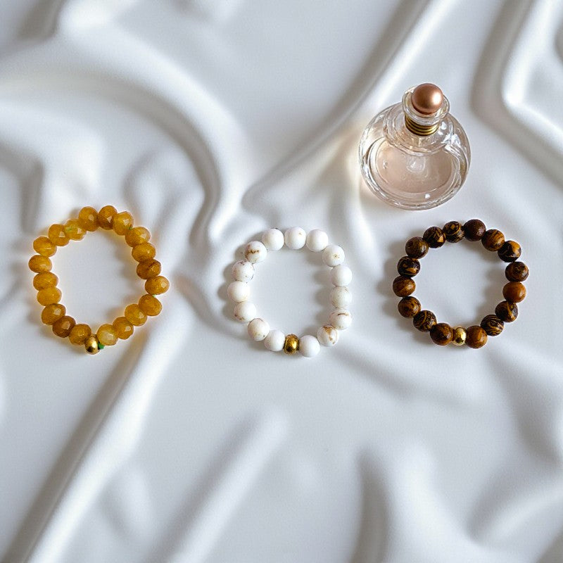 Flexi Modern Rings | Yellow & White Gemstones - For Women | Includes: Rings (Set of 3)