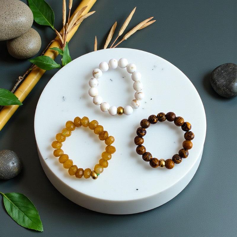 Flexi Modern Rings | Yellow & White Gemstones - For Women | Includes: Rings (Set of 3)