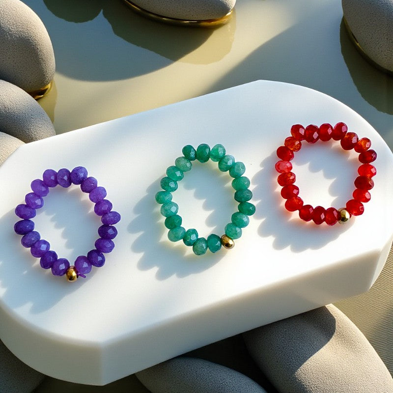 Flexi Modern Rings | Red, Green & Purple Gemstones - For Women | Includes: Rings (Set of 3)