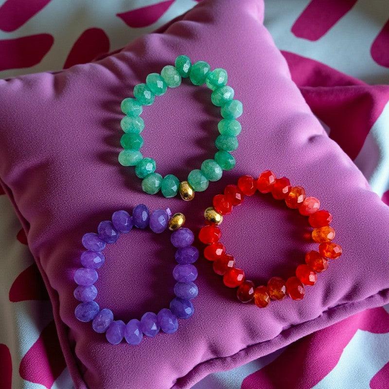 Flexi Modern Rings | Red, Green & Purple Gemstones - For Women | Includes: Rings (Set of 3)