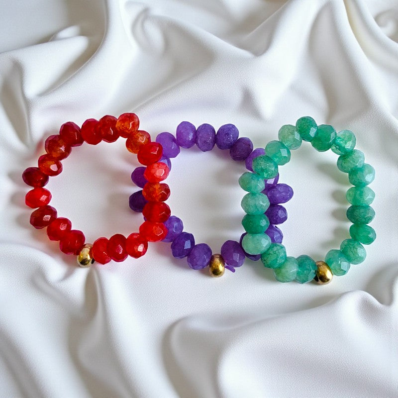 Flexi Modern Rings | Red, Green & Purple Gemstones - For Women | Includes: Rings (Set of 3)