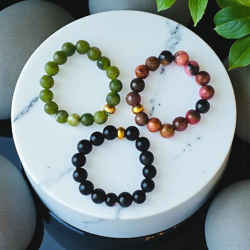 Flexi Modern Rings | Jade & Obsidian Gemstones - For Women | Includes: Rings (Set of 3)