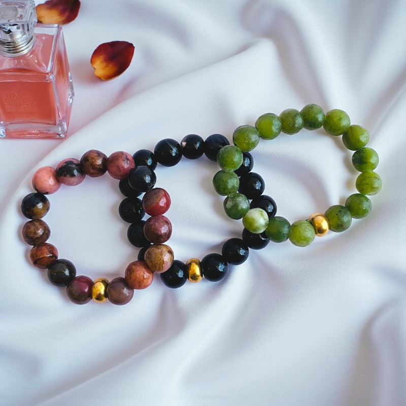 Flexi Modern Rings | Jade & Obsidian Gemstones - For Women | Includes: Rings (Set of 3)