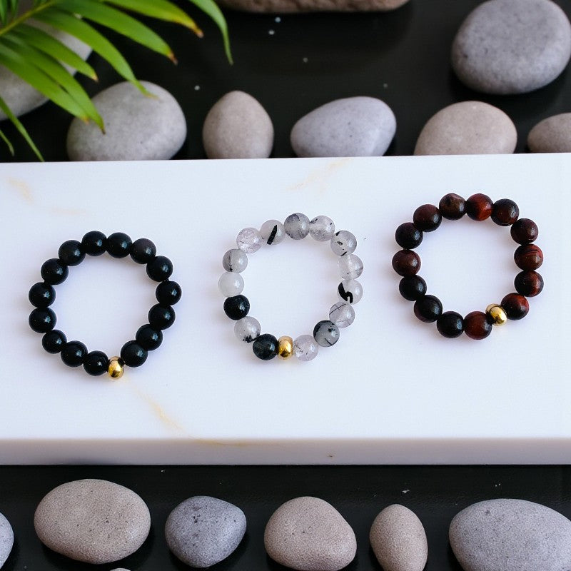 Flexi Modern Rings | Tiger & Obsidian Gemstones - For Women | Includes: Rings (Set of 3)