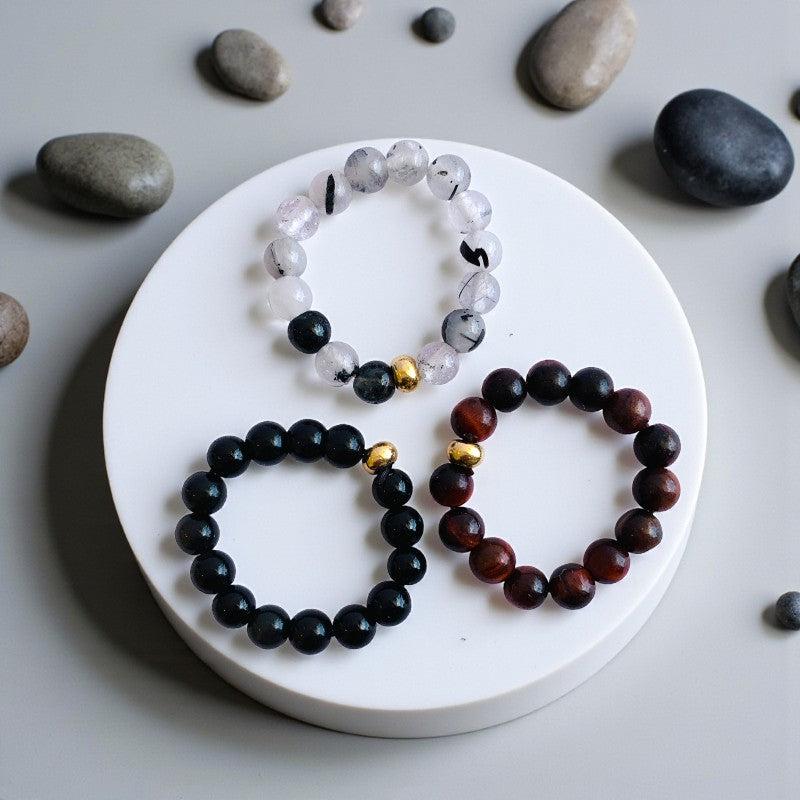 Flexi Modern Rings | Tiger & Obsidian Gemstones - For Women | Includes: Rings (Set of 3)