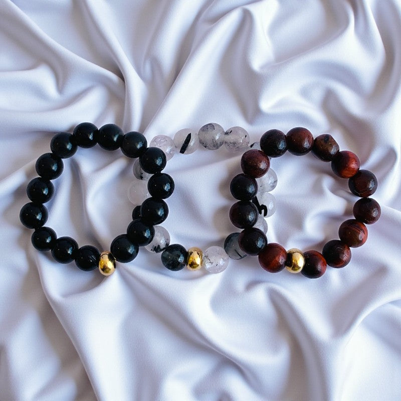 Flexi Modern Rings | Tiger & Obsidian Gemstones - For Women | Includes: Rings (Set of 3)