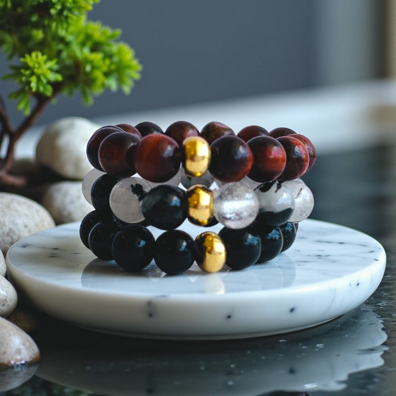Flexi Modern Rings | Tiger & Obsidian Gemstones - For Women | Includes: Rings (Set of 3)