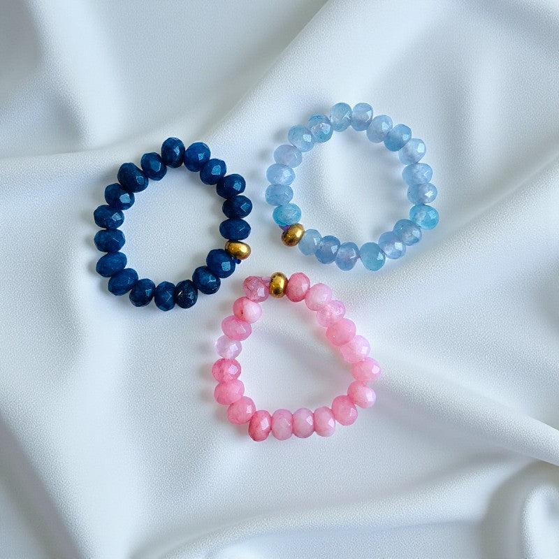 Flexi Modern Rings | Blue & Pink Quartz - For Women | Includes: Rings (Set of 3)