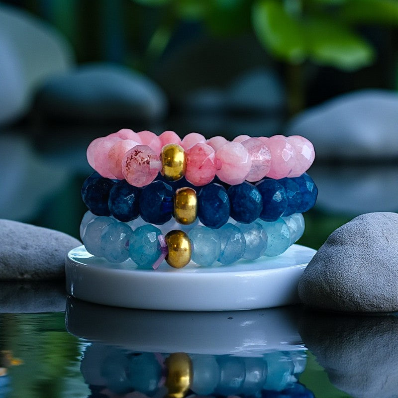Flexi Modern Rings | Blue & Pink Quartz - For Women | Includes: Rings (Set of 3)