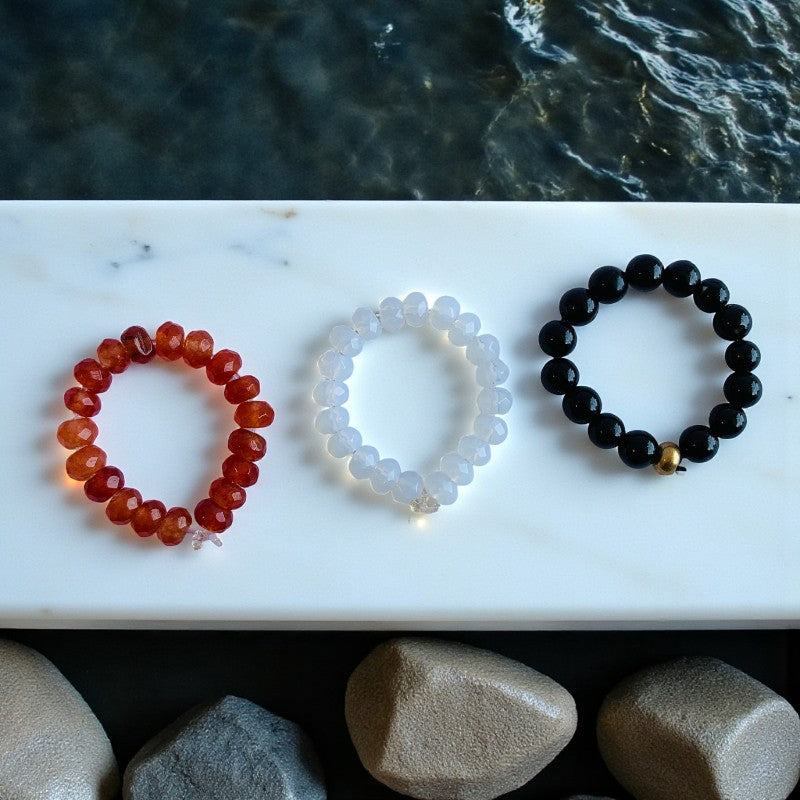 Flexi Modern Rings | Opal & Obsidian Gemstones - For Women | Includes: Rings (Set of 3)