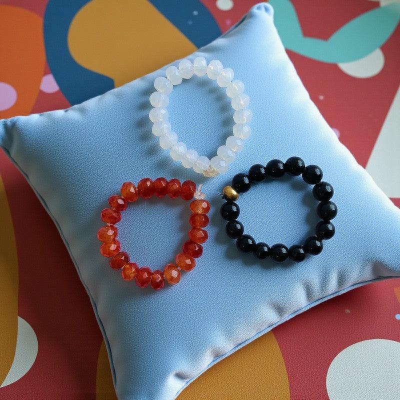 Flexi Modern Rings | Opal & Obsidian Gemstones - For Women | Includes: Rings (Set of 3)