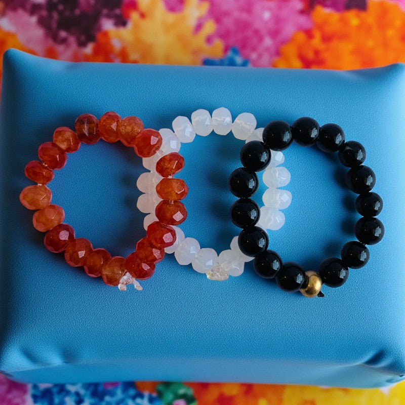 Flexi Modern Rings | Opal & Obsidian Gemstones - For Women | Includes: Rings (Set of 3)